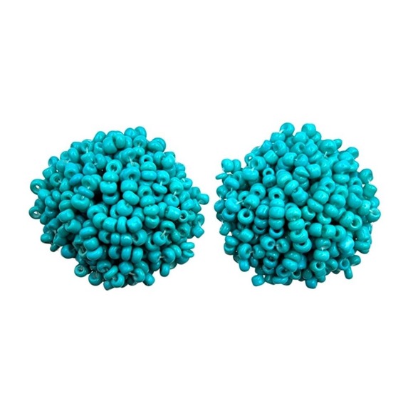 Boheme Jewelry - Turquoise Weaved Beads Earrings Round Bohemian Style Ear Jewelry Blue